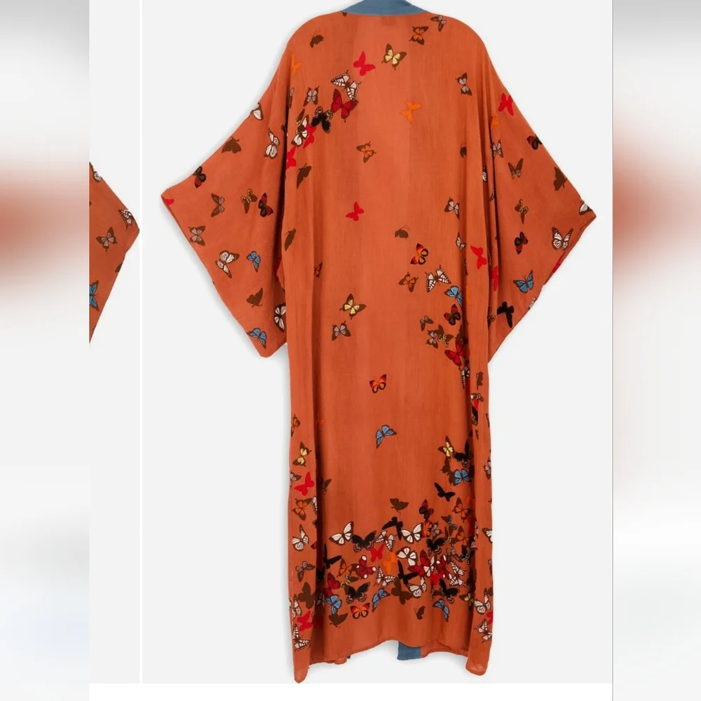 SAACHI BUTTERFLY LONGLINE  DUSTER IN RUST BROWN /ONE SIZE